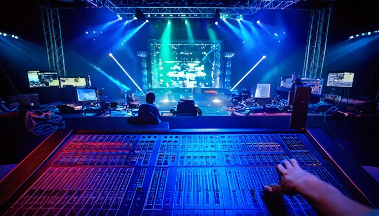 Front-of-house mixing console at a live concert