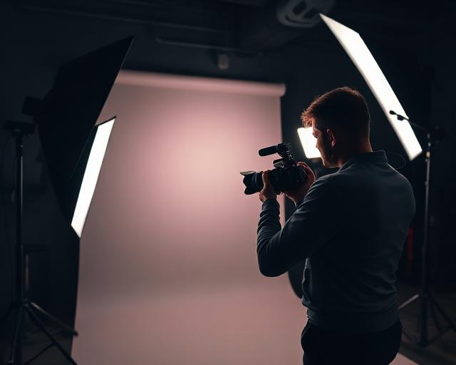 Professional photographer capturing content in a modern studio at Barcoe Studios, the best recording studio in Dubai, offering music production and media services.
