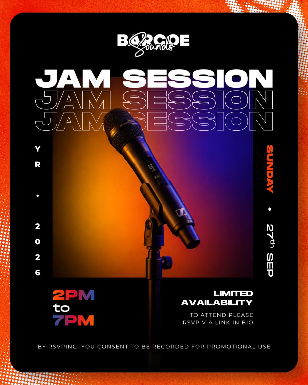 Barcoe Sounds Jam Session flyer — Sunday, 27 September 2026, 2 PM to 7 PM, Abu Dhabi, UAE