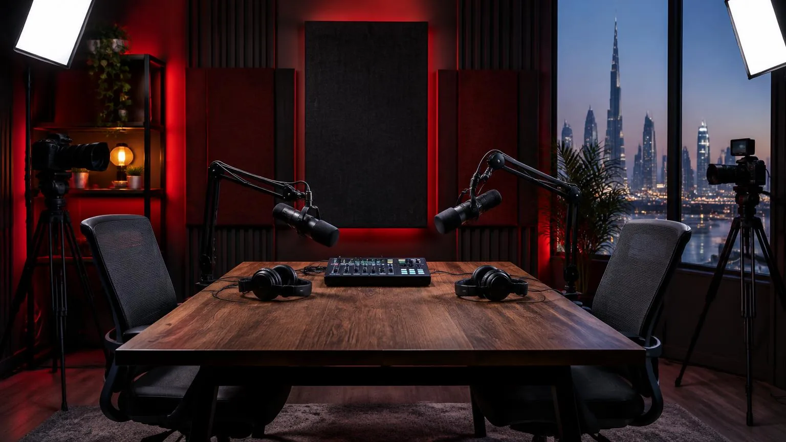 Podcast studio with microphones